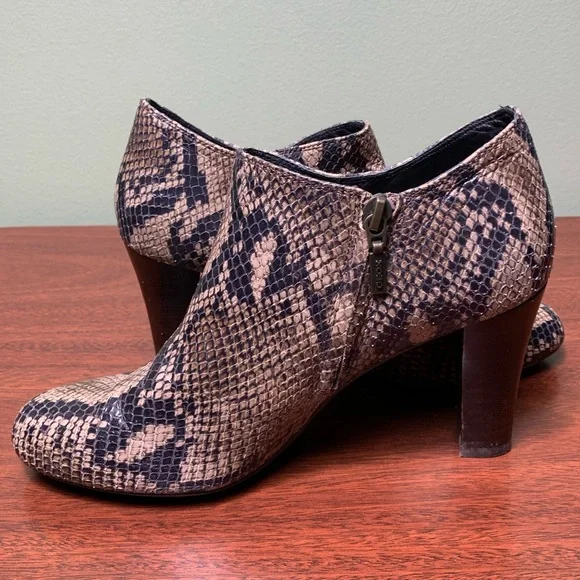 Geox Respira | Snakeskin Print Italian Leather Booties - EU 38 - Picture 1 of 10